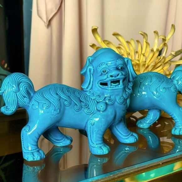 ♥️ Ceramic Foo Dog Statues - Blue - Picture 9 of 13